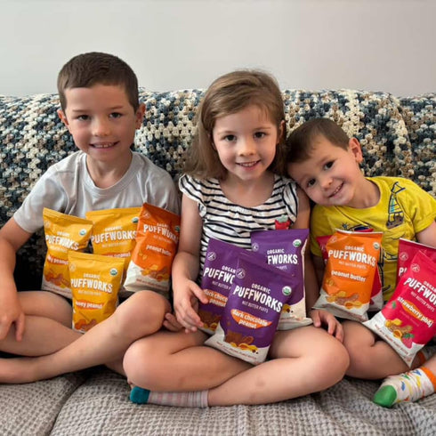 3.5 (Pack 3) Puffworks Original Organic Peanut Butter Puffs, Plant-Based Protein Snack, No Added Sugar, Gluten