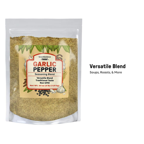 (4 Unpretentious Garlic Pepper, Versatile Seasoning, Salty & Garlicky Flavor, Delicious Seasoning Blend Pound)