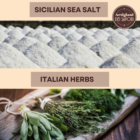 7 oz ARTIGIANI DEI SAPORI - Sicilian All-Natural Unrefined Flavored Sea Salt Infused with Basil