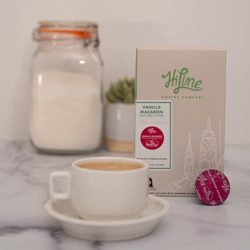 HiLine Espresso Coffee Pods, Vanilla Macaron Flavored Coffee, 20 Count, Compatible with Nespresso Original Brewers