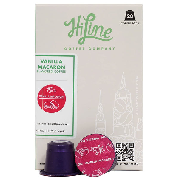 HiLine Espresso Coffee Pods, Vanilla Macaron Flavored Coffee, 20 Count, Compatible with Nespresso Original Brewers