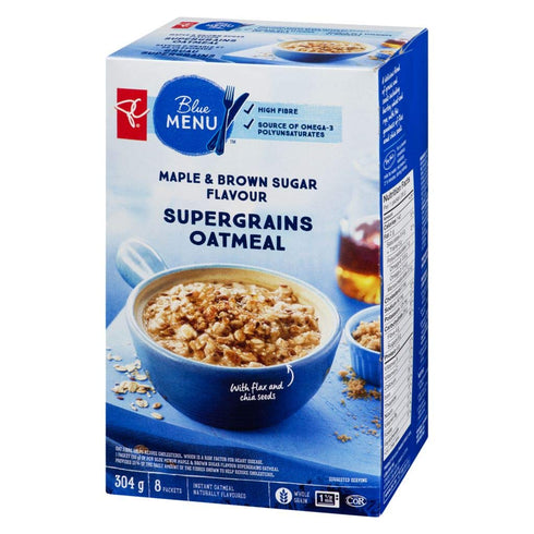 PRESIDENT'S CHOICE 304g/10.7oz, Blue Menu Maple & Brown Sugar Flavour Supergrains Oatmeal, Imported from Canada}