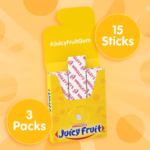 Juicy Fruit Gum 45 Count, 3 Packs, , Original Chewing Gum, Bulk Candy Individually Wrapped, Bulk