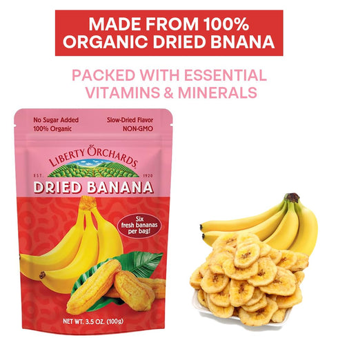 6 5 Pack Liberty Orchard Organic Whole Dried Banana - Naturally Sweetened Dried Fruit Snack for Healthy Digestion