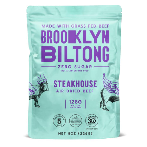 Brooklyn Biltong Air Dried Grass Fed Beef Snack, South African Jerky (8 oz, Pack of 1) - Whole30 Approved.
