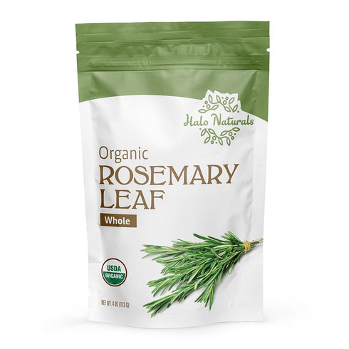 Halo Naturals 4 Packaged Organic Rosemary Leaf Whole, Ounces (Rosmarinus officinalis) USDA Certified | Resealable