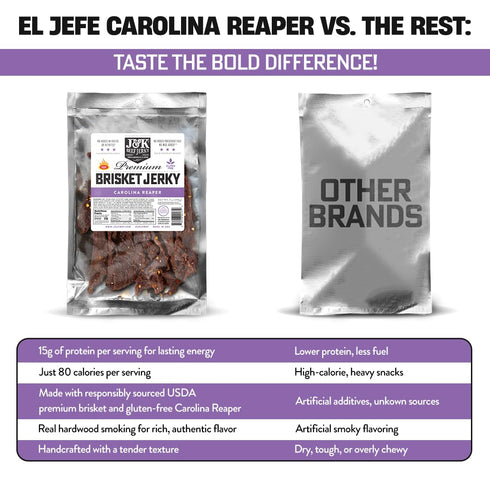 7oz J&K Jerky Carolina Reaper Beef Brisket Jerky - Small Batch American Made Slab Beef Jerky's Spicy and Savory Snack