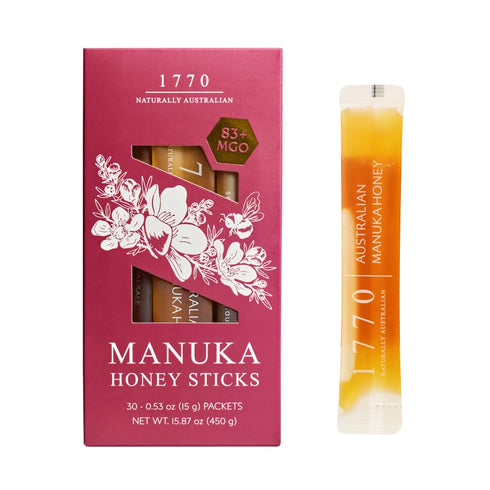 1770 Naturally Australian MGO 83+ Manuka Honey Sticks 30 x 15g, Organic