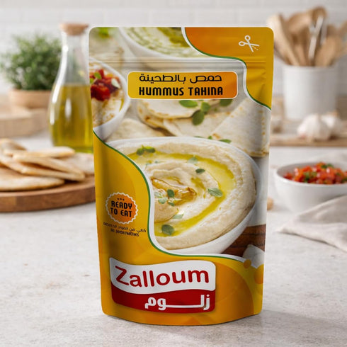 Zalloum Hummus 135g (Pack 6), - Tahina, Each of Ready to Eat Pouches, Gluten Free (Classic)