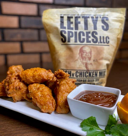 16 oz. Lefty's Spicy Fish & Chicken Mix | Air Fry and Oven Baked Seasoned Coating Mix for Fish, Chicken, Pork Chops