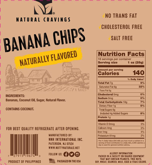 Natural Cravings Pack 100% 16 oz.) Healthy Banana Chips Dried Slices - Family Bags of Dried Banana Chips Sweetened