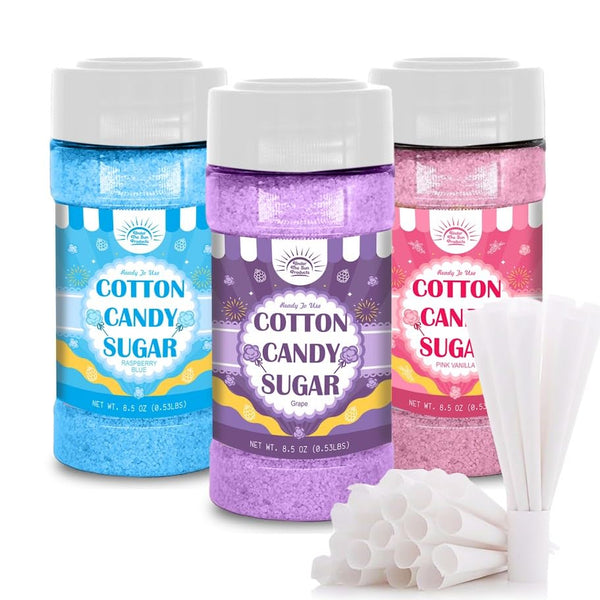 Under the Sun Products Cotton Candy Floss Sugar Package of ct-(Pink Vanilla, Blue Raspberry & Grape)-8.5oz