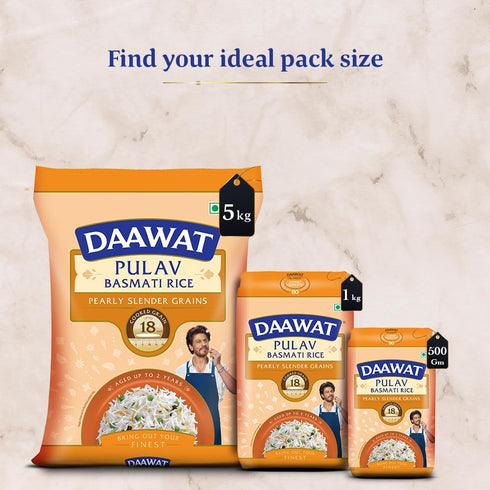 5 (11 lb) Daawat Pulav Basmati Rice | Naturally Aged Long & Slender Grains | Fluffy Non-Sticky Texture | Perfect