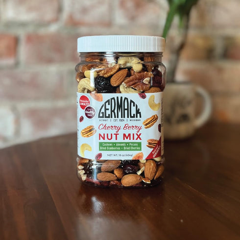 (16oz Germack Cherry Berry Nut Mix Cashews, Dried Cranberries, Michigan Dried Cherries, Almonds, and Pecans Unroasted