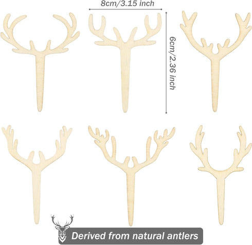 30 Pieces Antler Cupcake Toppers, Wooden Reindeer Cake Topper for Christmas, Rustic Birthday Party Favors