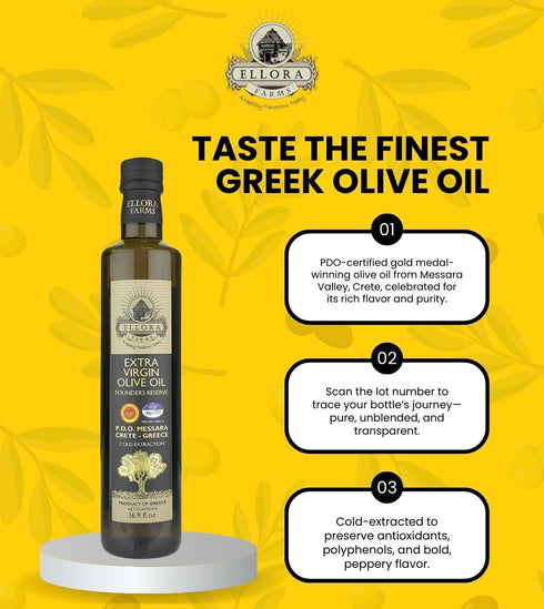 17 oz Ellora Farms, Greek Extra Virgin Olive Oil, Single Estate PDO Messara, Greece, Non GMO, cold-pressed, Polyphenol