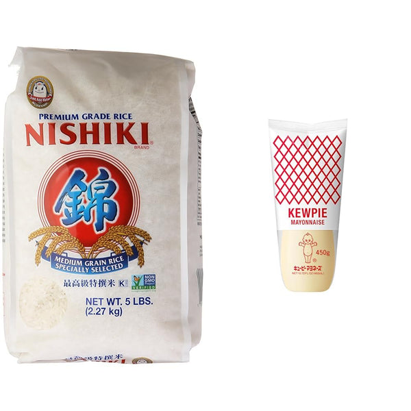 Nishiki Medium Grain Rice (80 Ounce) with Kewpie Japanese Mayonnaise (450g) Combo Pack
