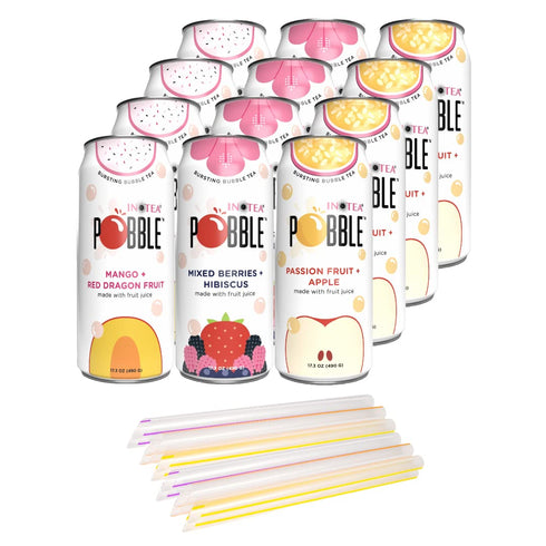 (Pack 12 (16.6oz/can) 12 INOTEA POBBLE BURSTING BUBBLE TEA of Cans) includes SALTATION Thank You Card | Canned Iced Tea