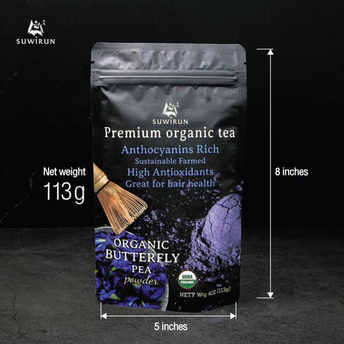 Suwirun Organic Butterfly Pea Powder, 4oz Natural Blue Tea & Superfood for Color-Changing Drinks and Baking