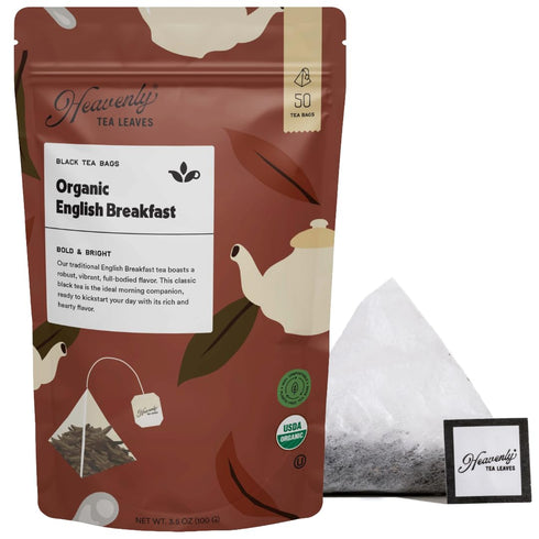 Heavenly Tea Leaves Organic English Breakfast (50 Pyramid Tea Bags), Bulk Compostable