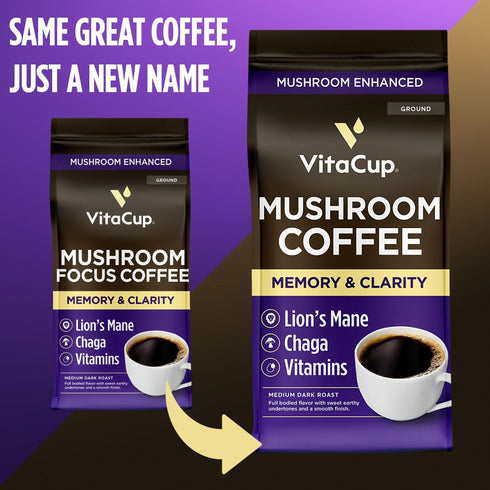 D3, Immunity, 100% 20oz, 52 VitaCup Mushroom Coffee Grounds, with Lions Mane, Chaga, B Vitamins, Boost Focus, Memory