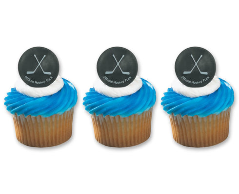 Hockey Puck Ring Cake Cupcake Topper (24-Pack)