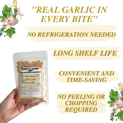 (50grams,1.76 oz) Thai Garlic Flakes Premium Dehydrated Garlic Slices for Cooking, Stir Fry, and Soup Authentic Thai