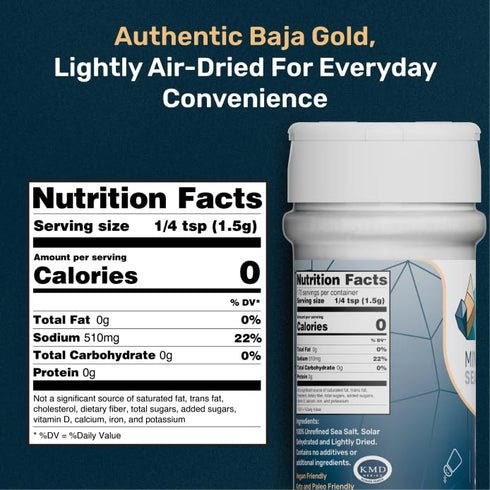 9 Oz Baja Gold Mineral Sea Salt Shaker, Fine Sea Salt from the Sea of Cortez, Unrefined with Trace Minerals, Shaker