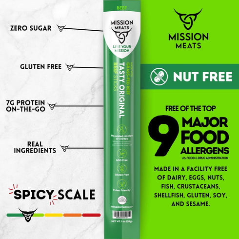 100% 1oz (Pack 24) Mission Meats Beef Sticks Grass Fed Beef, Zero Sugar, Healthy Snacks, Individually Wrapped, Gluten