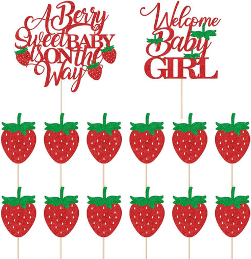 Red Glitter Berry Sweet Baby is on the Way Cake Topper -