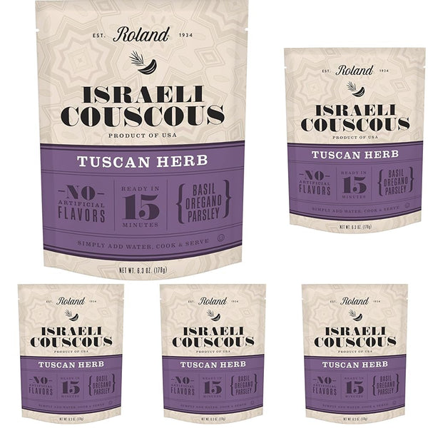 Roland Foods Tuscan Herb Israeli Couscous, Sourced in the USA, 6.3-Ounce Pouch