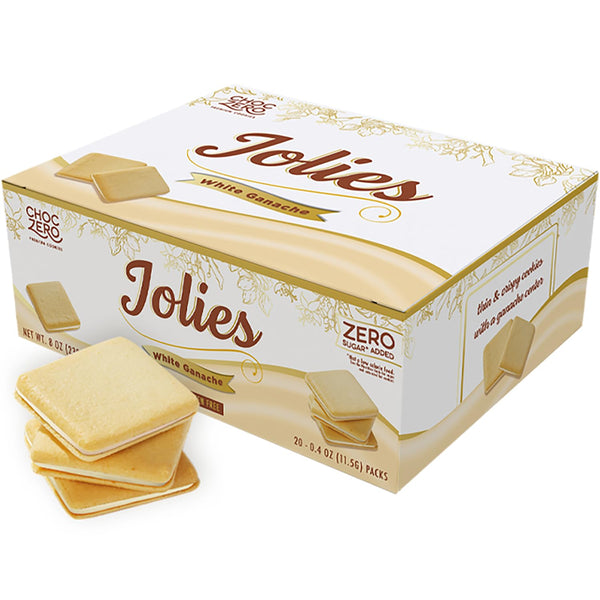 ChocZero Chocolate Cookies, White Chocolate Jolies Gluten Free, No Added Sugar, 20