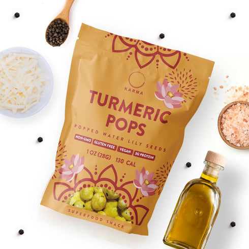 1 oz (Pack 12) Karma Turmeric Pops - Popped Water Lily Seeds Gluten-Free, Vegan, Non-GMO - Puffed Lotus Seeds On-the-Go