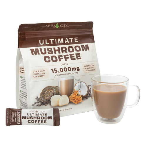 Nature's Liquids Ultimate Mushroom Coffee Latte - 15,000 mg Organic Fruiting-Body Mushrooms