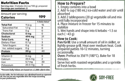 4-Pack ~1 Creative Pea Beeffree Kebab Mix | Makes kg | Shelf-Stable Vegan Protein | Just Add Water & Oil | Easy Kebab