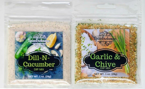 Spice Exchange Dip Mix Variety Pack - 7 Flavor - Green Onion, Cheesy Smoky Bacon, Jalapeno Spinach, Garlic & Chive,