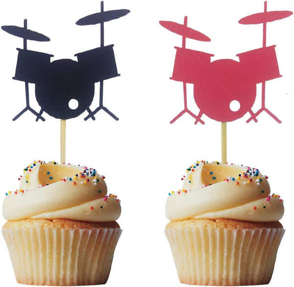 Morndew 24 PCS Drum Cupcake Toppers for Music Party, Baby Shower, Birthday Party Decorations