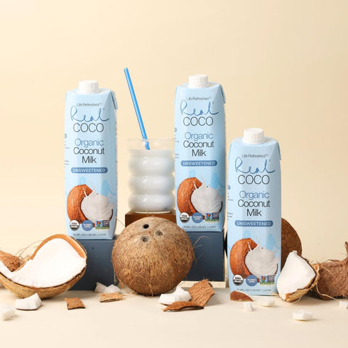 (6-Pack 1L), Real Coco Organic Original Coconut Milk Beverage USDA Organic, No-Added Sugar, Plant Based, Dairy & Soy
