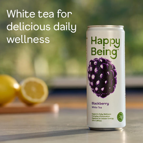 12oz (4 Pack) Happy Being Blackberry White Tea Antioxidant & Polyphenol Rich, Infused with Turmeric, Elderberry