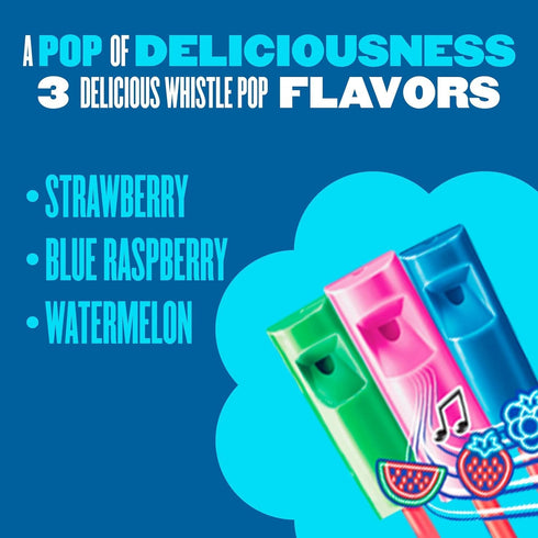 30 count Chupa Chups Melody Pops, Assorted Flavors, Whistle Lollipops, Individually Wrapped Candy