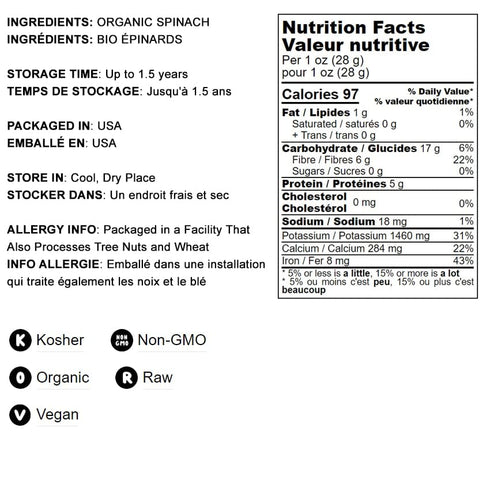 1 Food to Live Organic Spinach Powder, Pound Non-GMO, Finely Ground Dehydrated Leaves, Pure, Vegan, Kosher, Bulk.