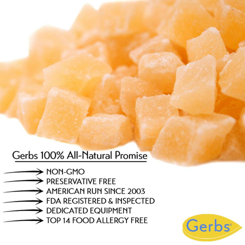 4 lbs. 14 Gerbs Lightly Sweetened Dried Pineapple Cubes | Unsulfured, No Artificial Additives, Resealable Bag |