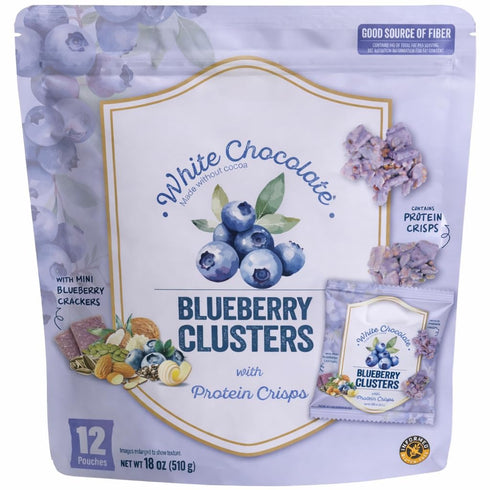 Generic White Chocolate Blueberry Clusters with Protein Crisps 12 pouches NET WT 18oz
