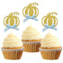 24pcs Pumpkin Cupcake Toppers - Fall Theme Cake Decoration for Baby Shower Party Supplies (Blue Bow)