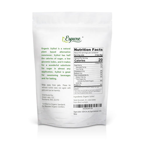 Espure 12 Oz Organic Xylitol - Derived from USDA Certified Organic Birch, Low Calorie, Keto, Sugar Substitute;