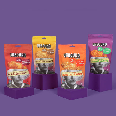 4 oz (Pack 4) 4g 3g 3, Unbound Snacks Flavored Nuts - Toasted Churro Walnuts, of - Healthy Snacks, Protein, Sugar, High