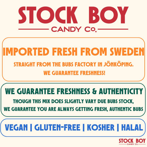 Blue Desert Market 1/2 Bubs Swedish Godis Candy, Pound Mix, Sweet and Sour, Swedish, Vegan, Stock Boy Candy Co.