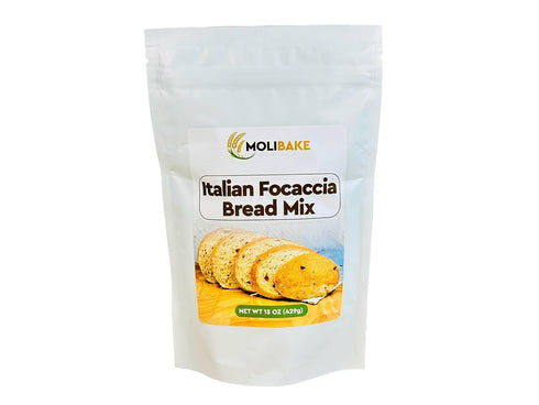 Molibake Italian Focaccia Bread Mix Pack of 1, 15 oz Artisan Mediterranean