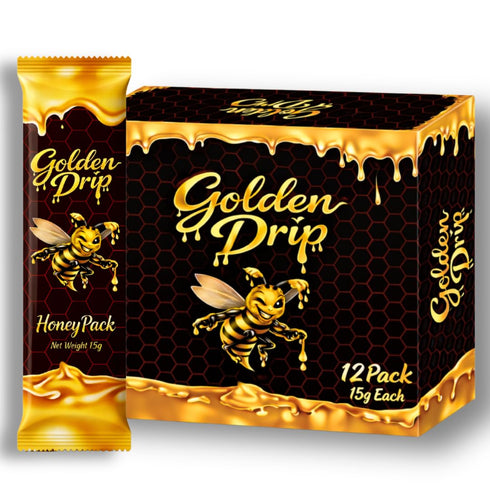 Golden Drip Honey Pack 12 Pack Premium Golden Honey Sachets Herbal Vitality & Energy
