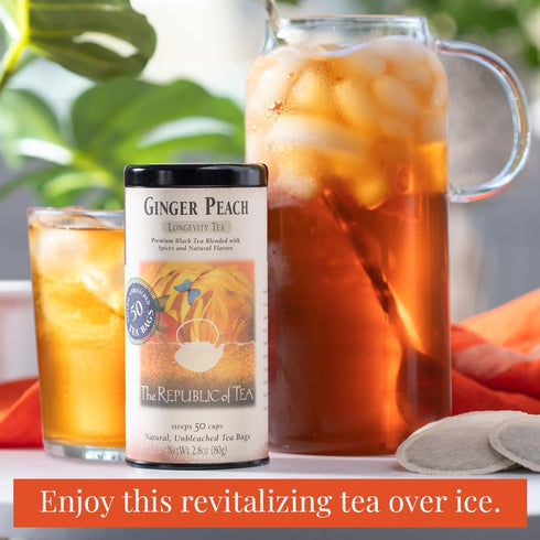 Pack 100 The Republic of Tea - Ginger Peach Black Tea, Caffeinated, Refill of Tea Bags